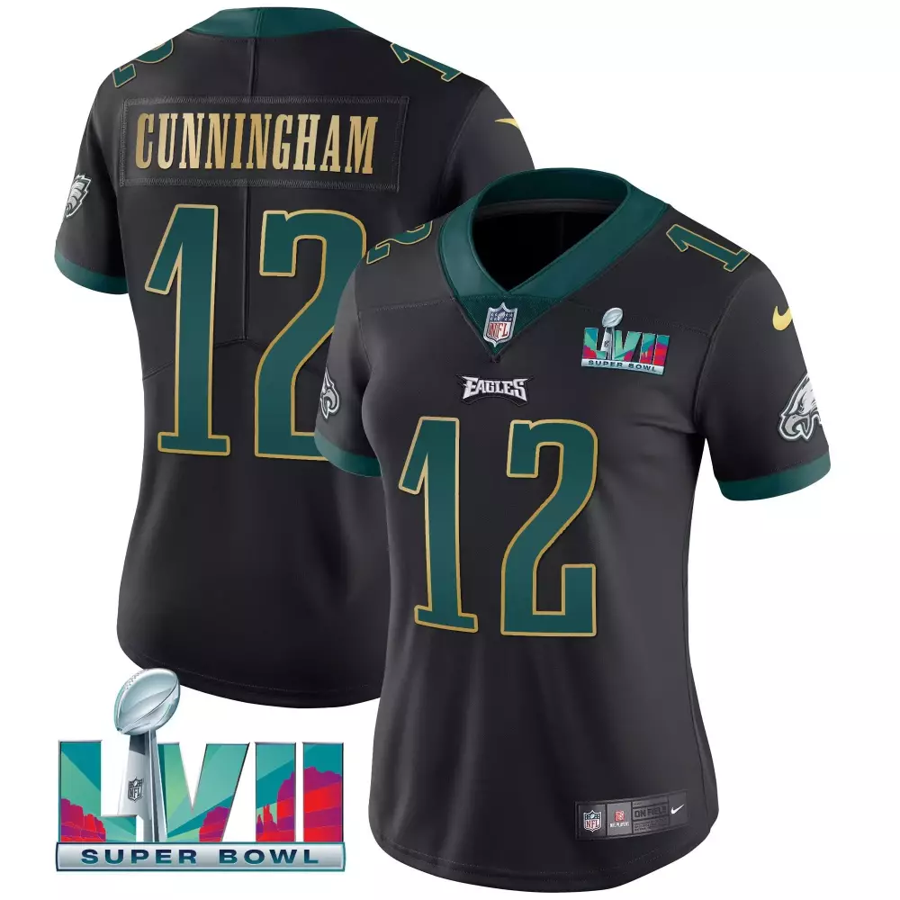 randall cunningham black gold trim womens philadelphia eagles super bowl lvii gold trim jersey all stitched
