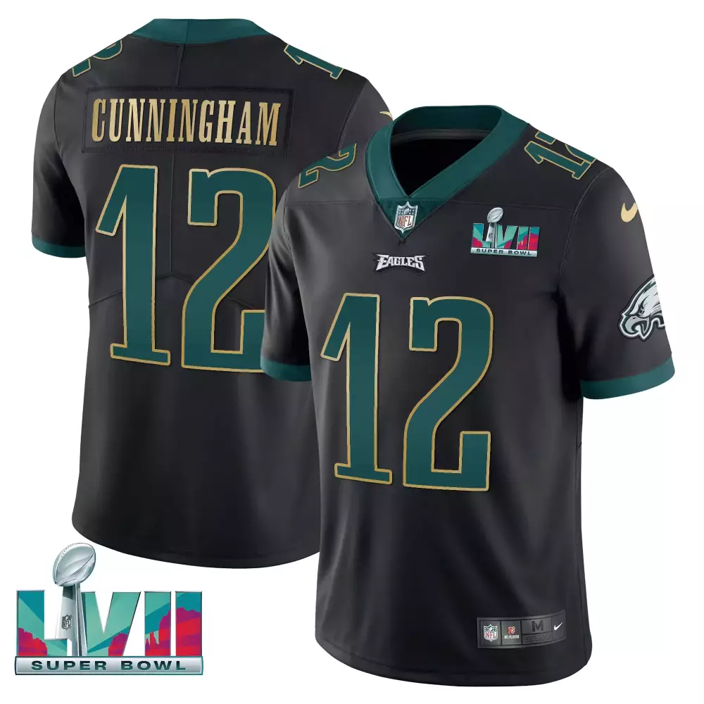 randall cunningham black gold trim womens philadelphia eagles super bowl lvii gold trim jersey all stitched