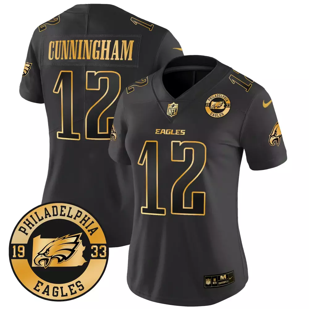 randall cunningham black gold trim womens philadelphia eagles super bowl lvii gold trim jersey all stitched