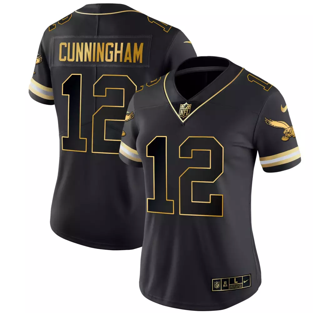 randall cunningham black gold trim womens philadelphia eagles super bowl lvii gold trim jersey all stitched
