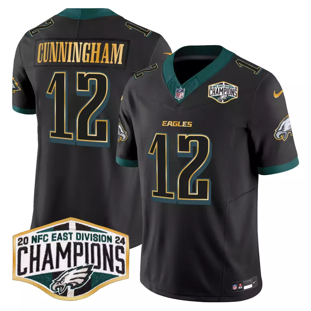 Randall Cunningham Philadelphia Eagles Black Men's 2024 NFC East Champions Gold Trim Vapor Limited Jersey | All Stitched for Men, Women & Youth