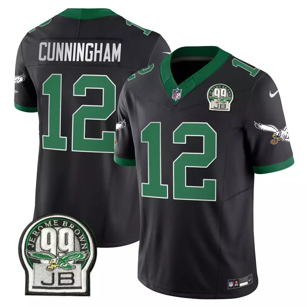Randall Cunningham Philadelphia Eagles Black Men's Jerome Brown Patch Kelly Green Alternate Jersey | All Stitched for Men, Women & Youth