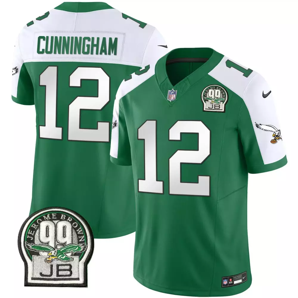 Randall Cunningham Eagles Men's Kelly Alternate Jerome Brown Patch Kelly Green Jersey | Stitched Style | For Men, Women & Youth