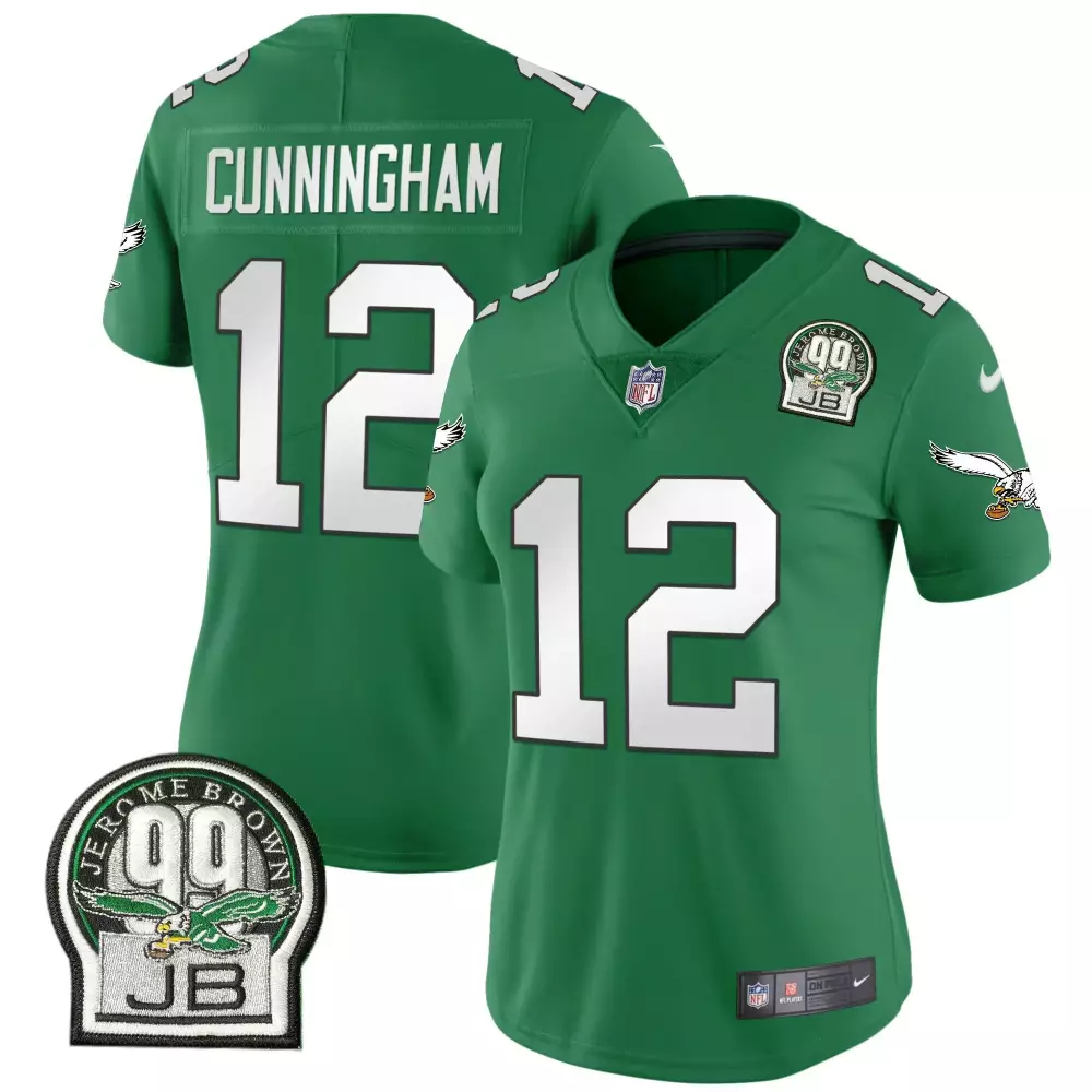 Randall Cunningham Philadelphia Eagles Jerome Brown Retired Patch Jersey | Kelly Green Stitched Fan Gear | For Men, Women & Youth