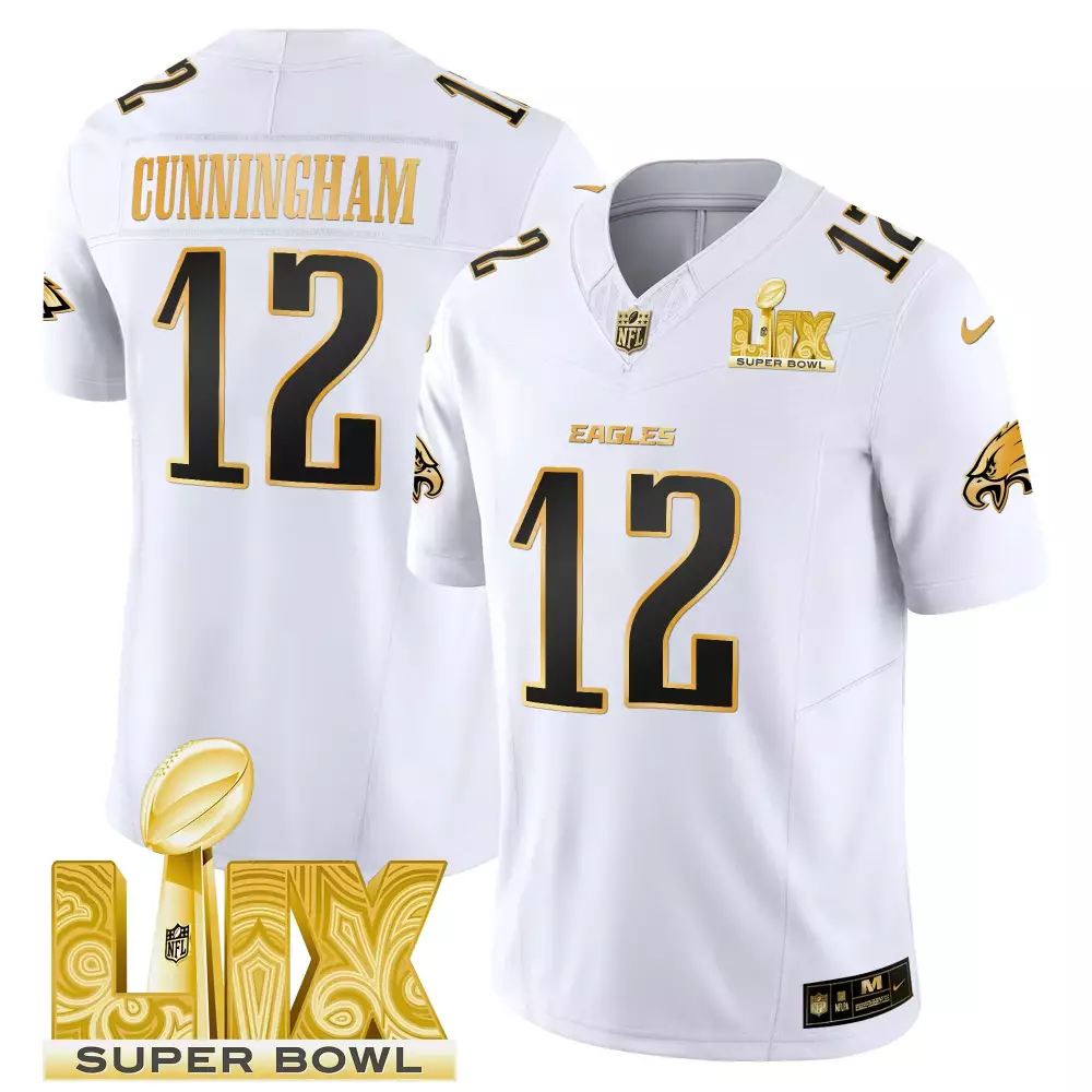 Randall Cunningham Eagles Super Bowl LIX Patch Gold Vapor Limited Jersey | Men's All Stitched Fan Gear | For Men, Women & Youth