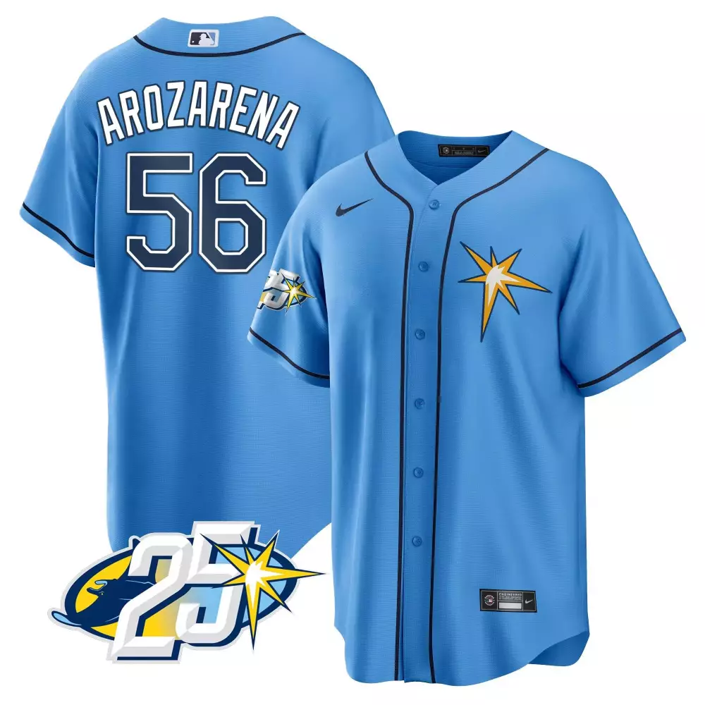 randy arozarena light blue mens tampa bay rays 25th anniversary patch cool base v2 jersey all stitched