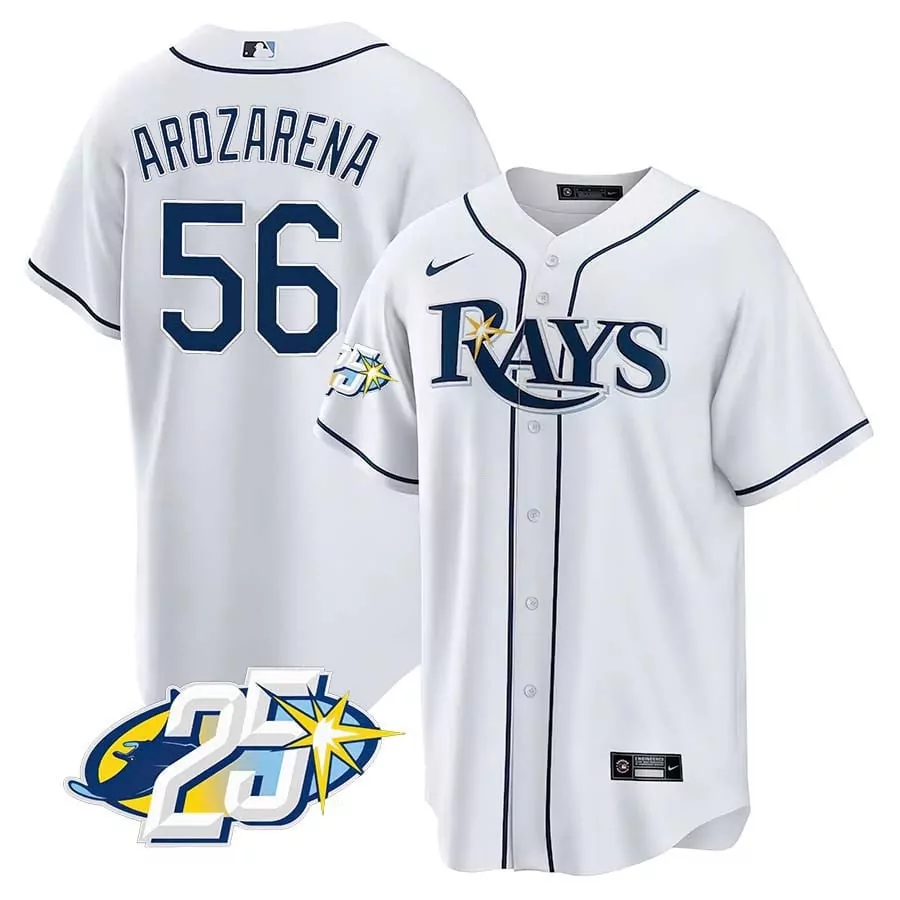 randy arozarena white gold mens tampa bay rays 25th anniversary patch flex base jersey all stitched
