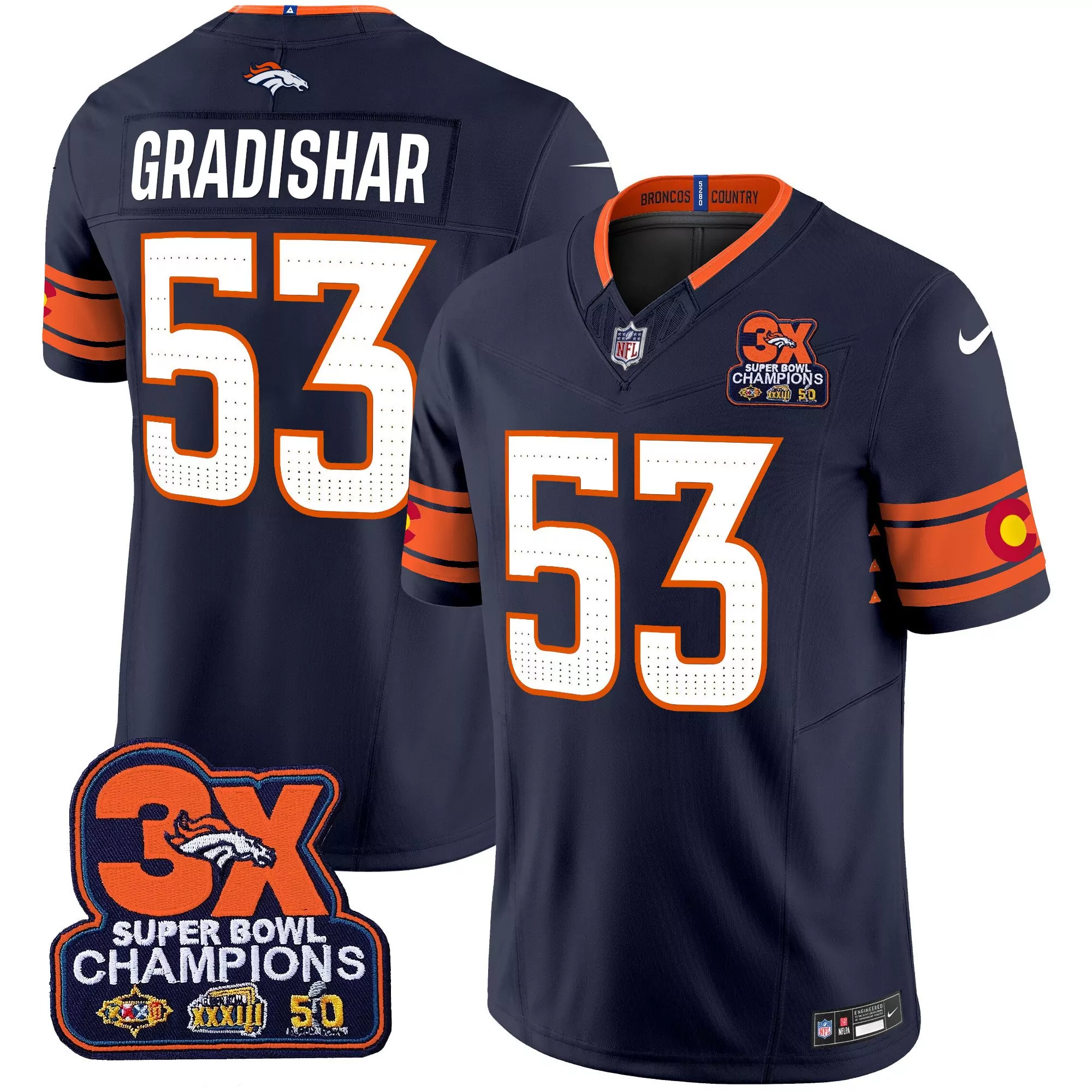 randy gradishar navy mens denver broncos 3x patch colorado flag vapor limited jersey all stitched
