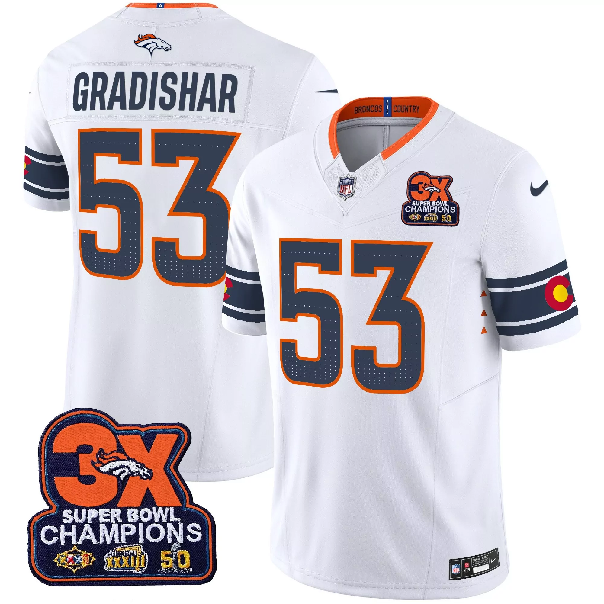 randy gradishar white mens denver broncos 3x patch colorado flag vapor limited jersey all stitched