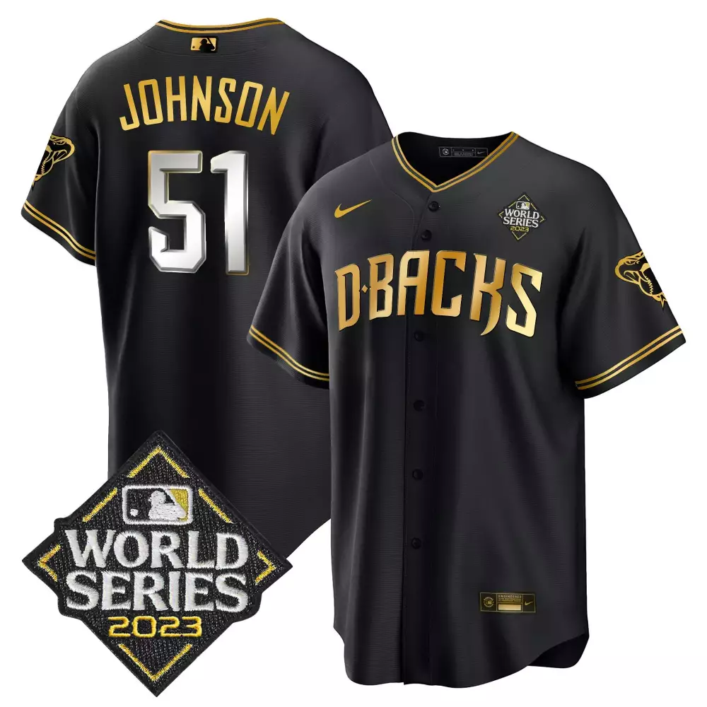 randy johnson black limited mens arizona diamondbacks 2023 world series cool base gold jersey v2 all stitched