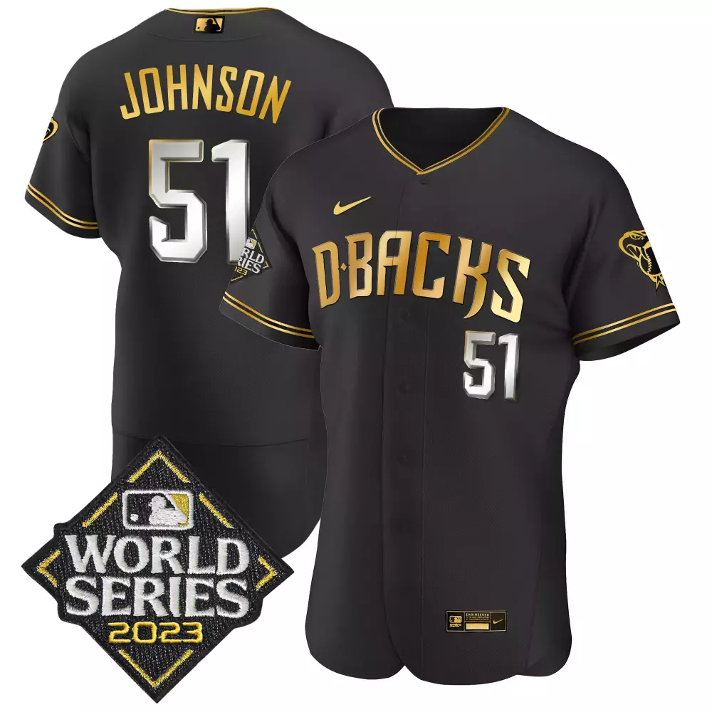 randy johnson black limited mens arizona diamondbacks 2023 world series cool base gold jersey v2 all stitched
