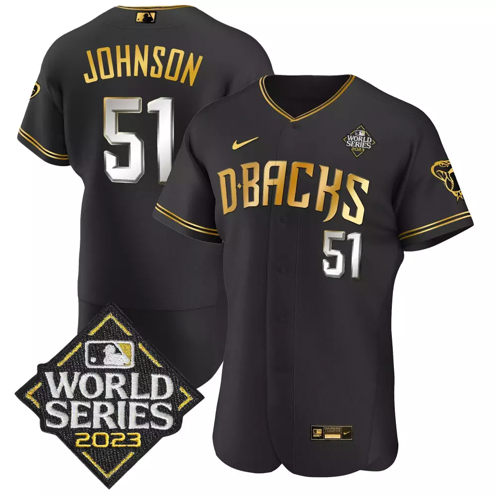 randy johnson black limited mens arizona diamondbacks 2023 world series cool base gold jersey v2 all stitched