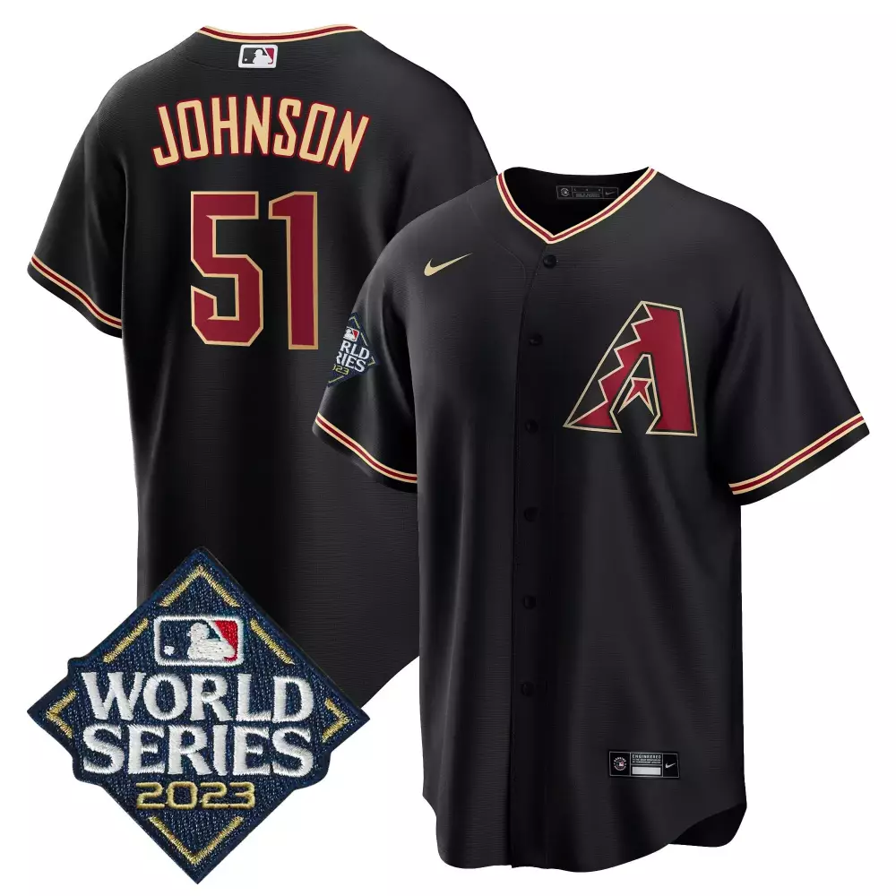 randy johnson black limited mens arizona diamondbacks 2023 world series cool base gold jersey v2 all stitched