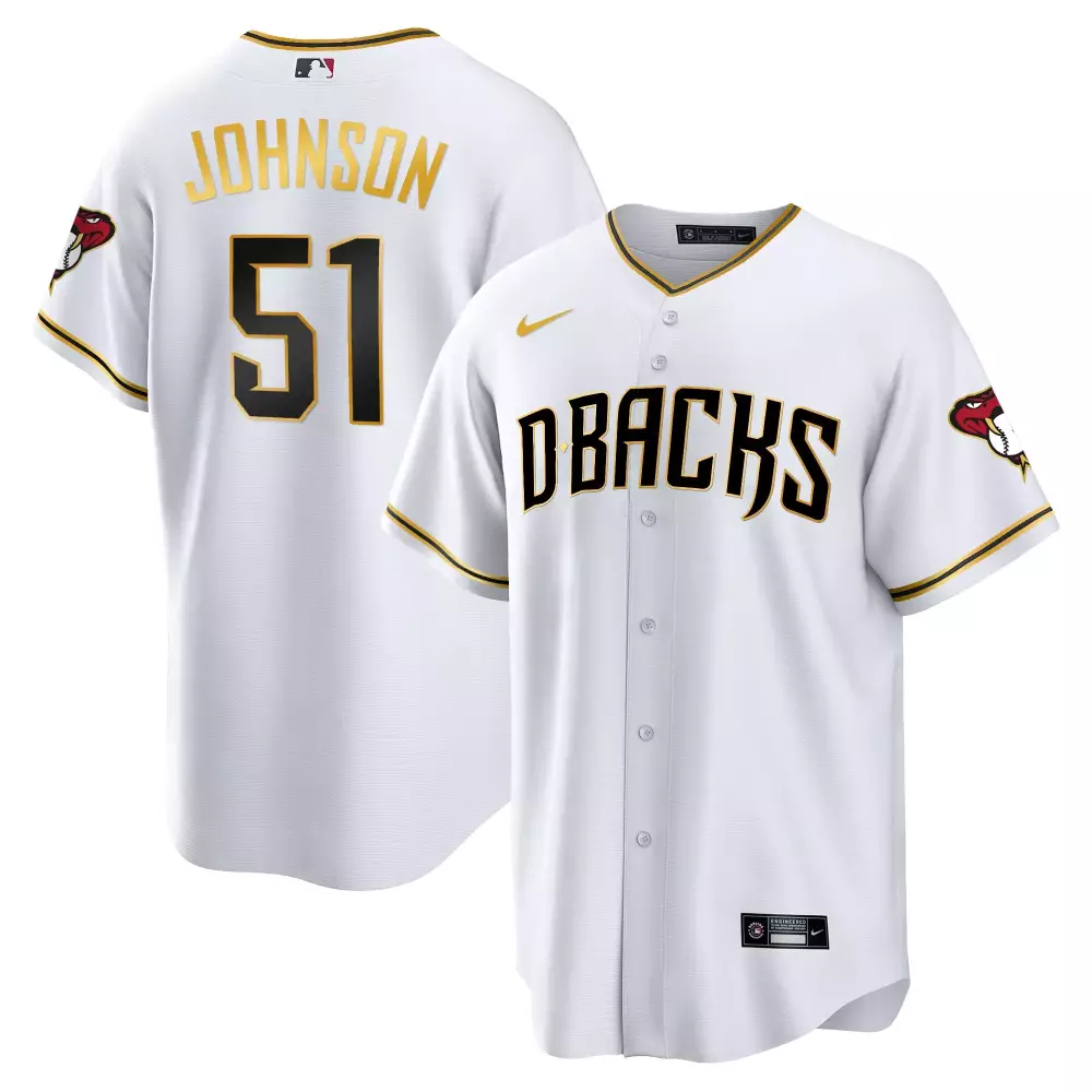 randy johnson white gold mens arizona diamondbacks 2023 world series flex base gold jersey all stitched