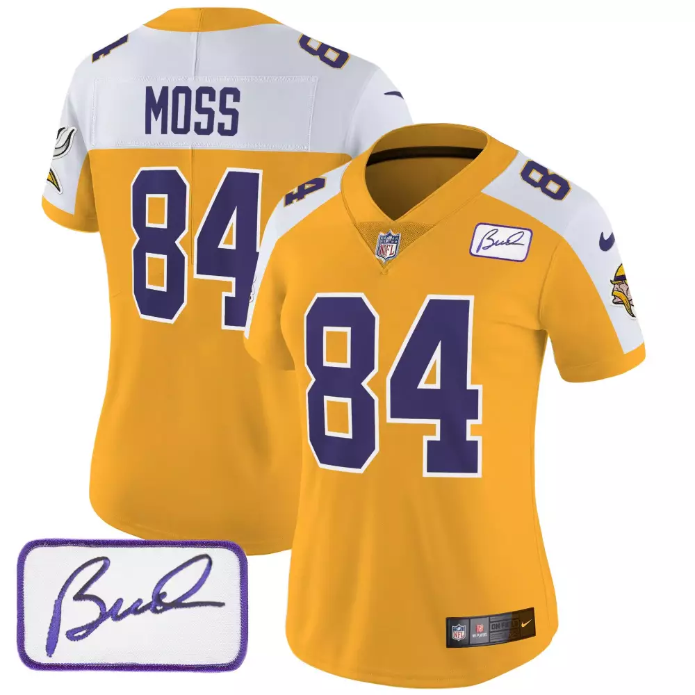 randy moss gold alternate mens minnesota vikings bud grant patch classic limited jersey v4 all stitched