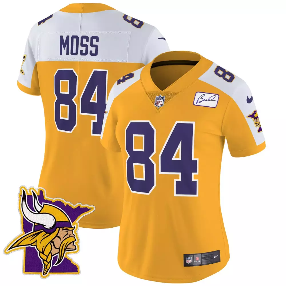 randy moss gold alternate mens minnesota vikings bud grant patch classic limited jersey v4 all stitched