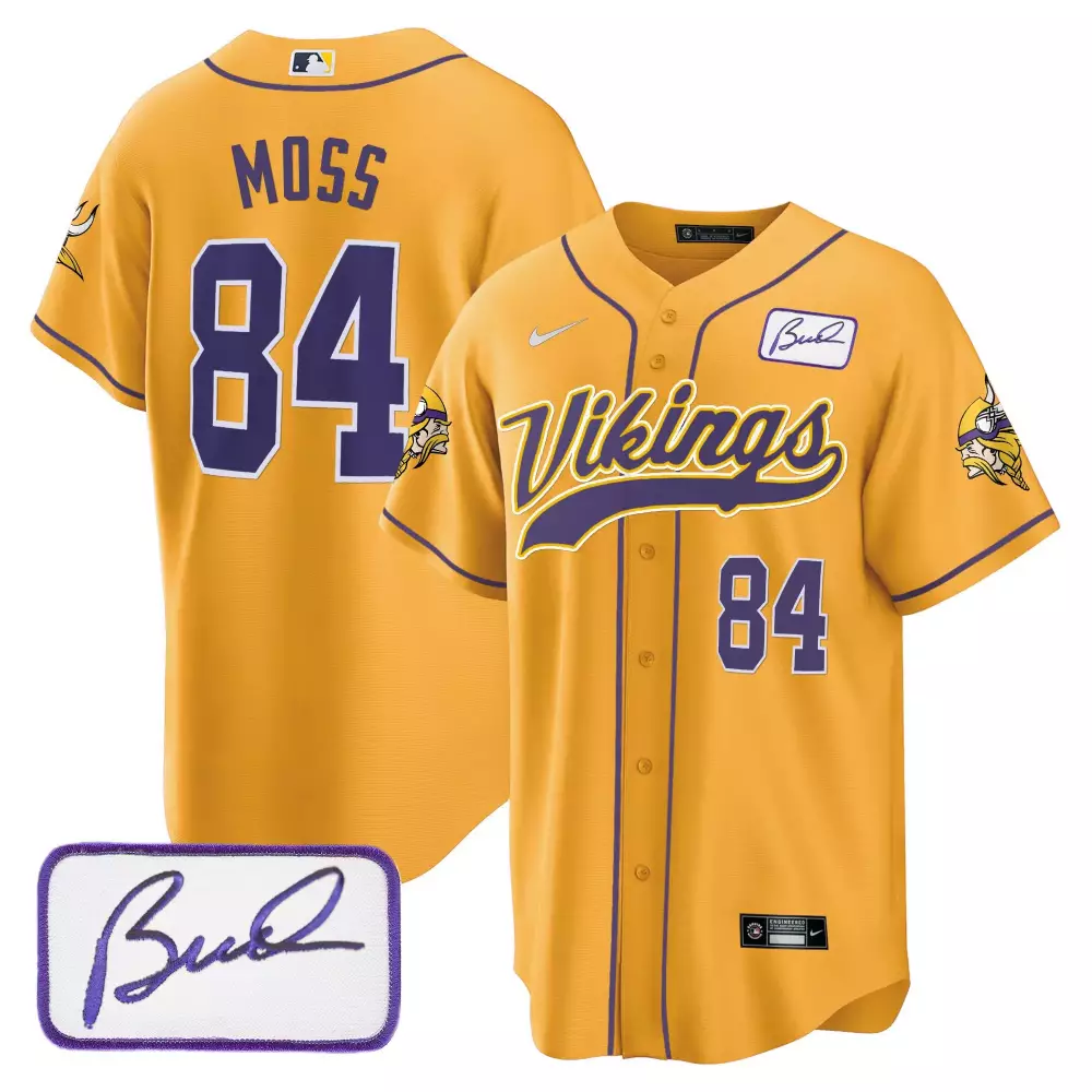 randy moss gold mens minnesota vikings bud grant patch classic baseball jersey all stitched