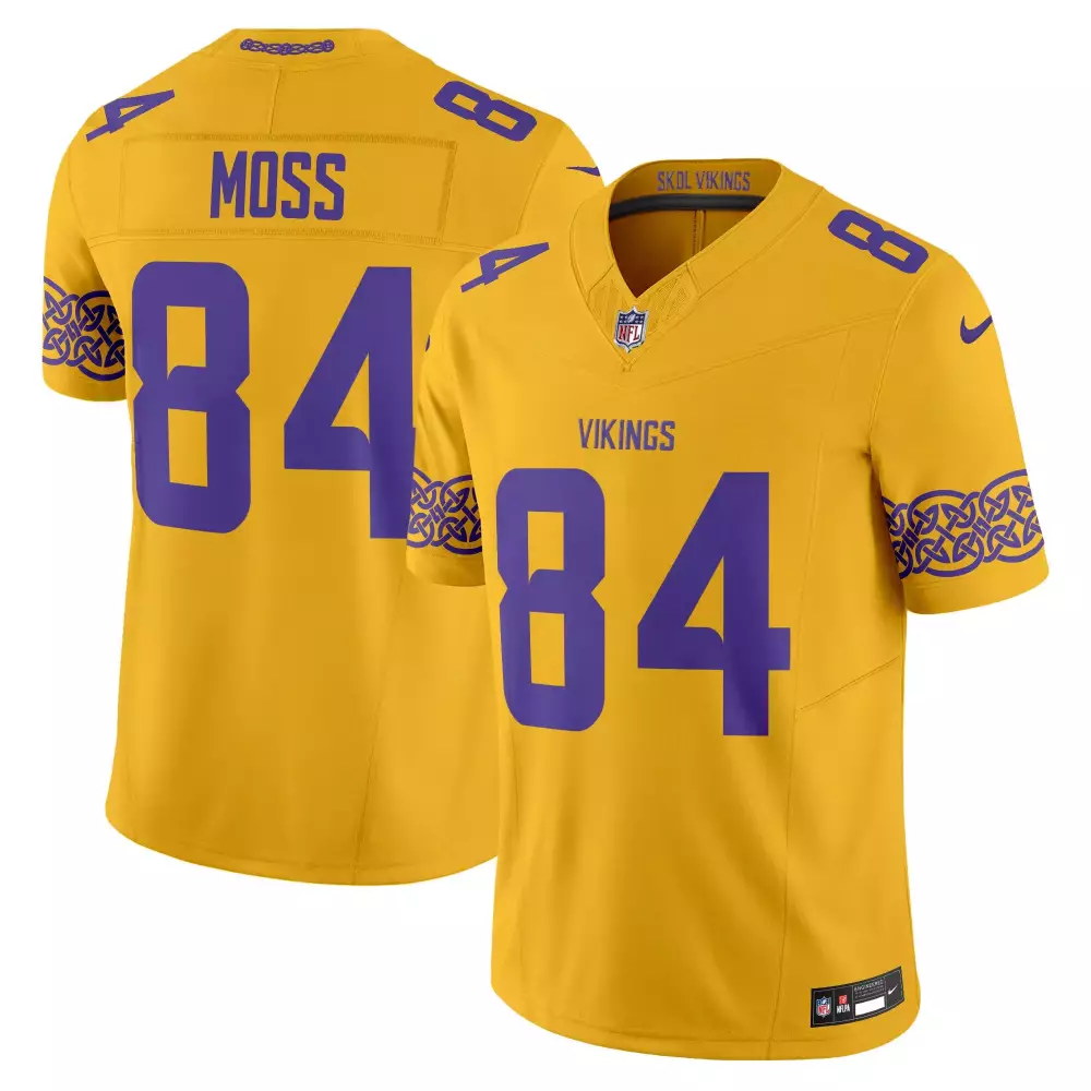 randy moss gold mens vikings nordic pattern vapor limited jersey all stitched