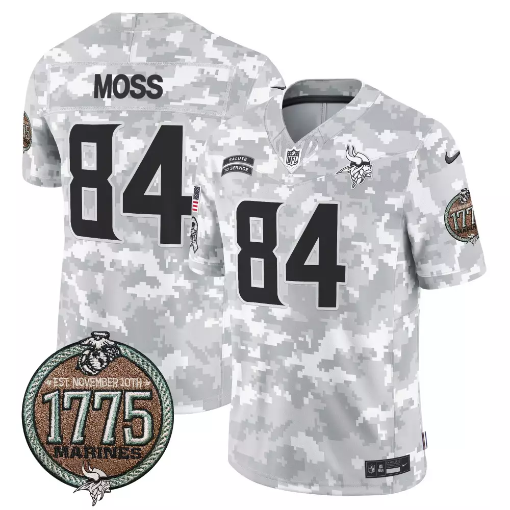 randy moss marines mens minnesota vikings 2024 salute to service establishment year patch vapor limited jersey all stitc