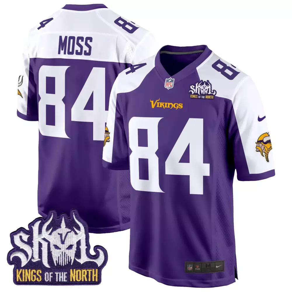 randy moss purple alternate mens minnesota vikings king of the north patch game jersey all stitched