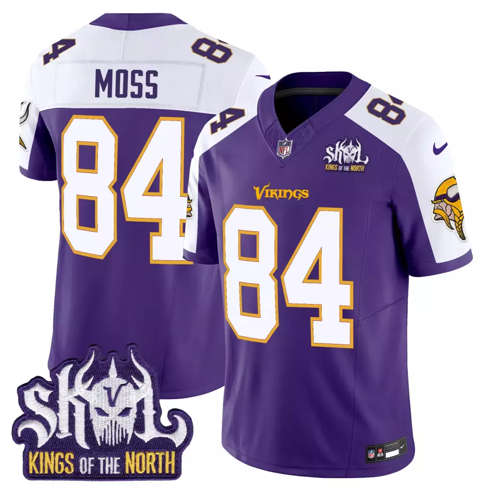 randy moss purple alternate mens minnesota vikings king of the north patch game jersey all stitched