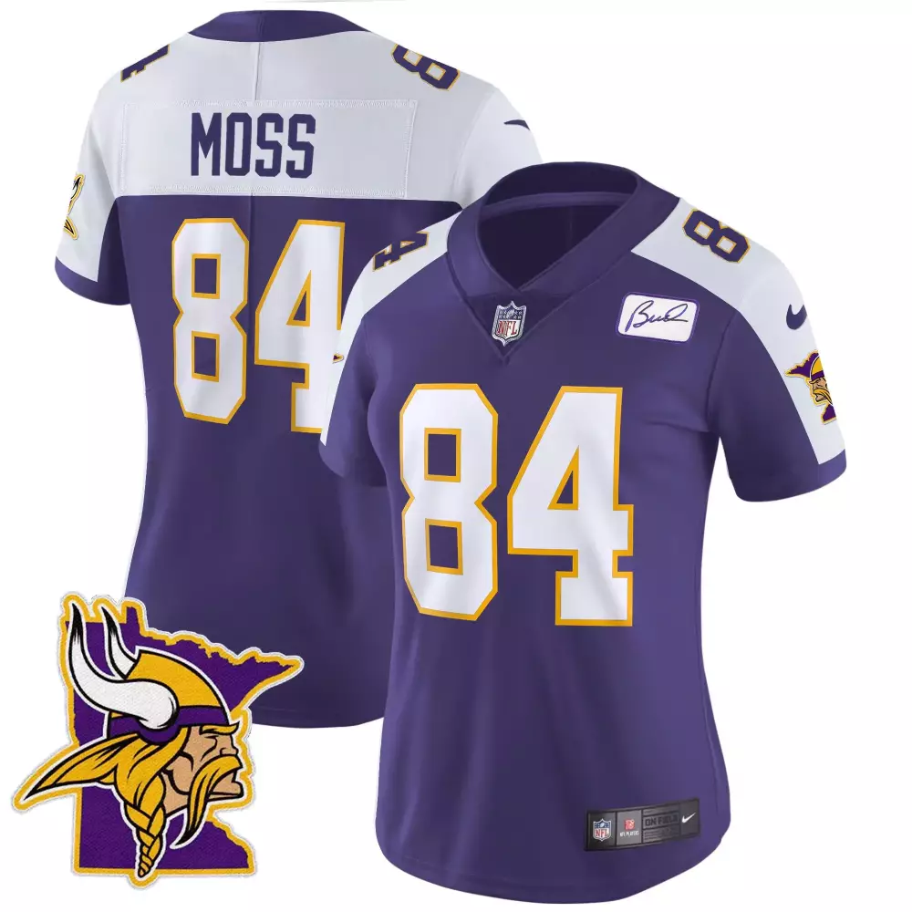 randy moss purple alternate womens minnesota vikings bud grant patch classic limited jersey v5 all stitched