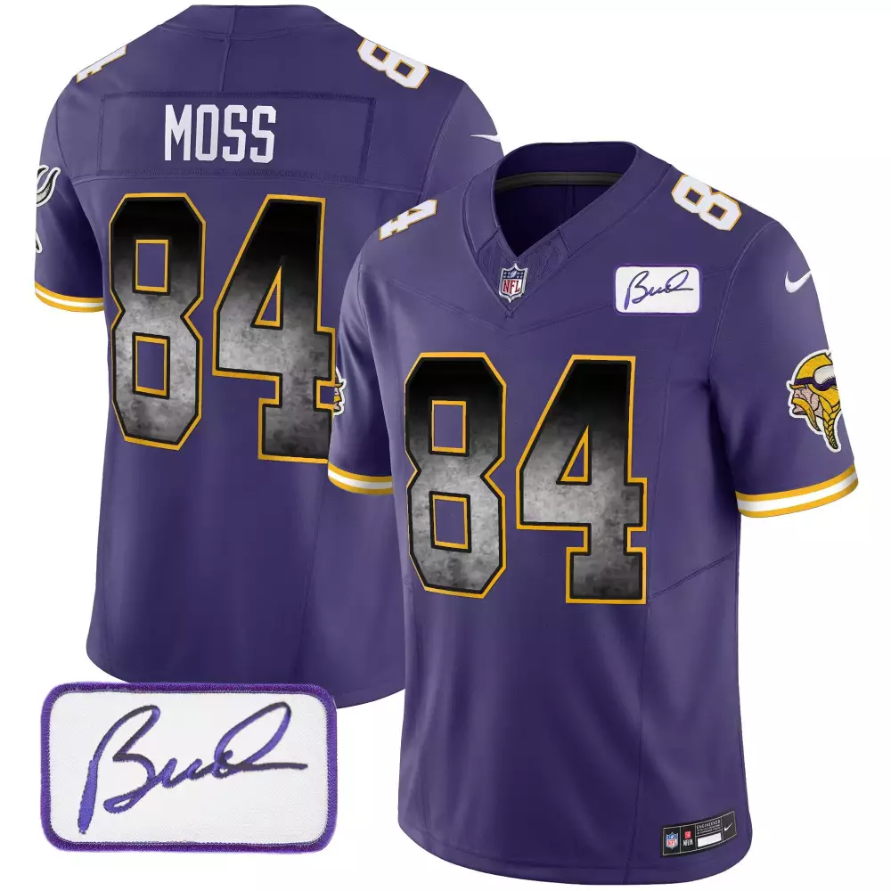 randy moss purple mens minnesota vikings bud grant patch arch smoke vapor jersey all stitched