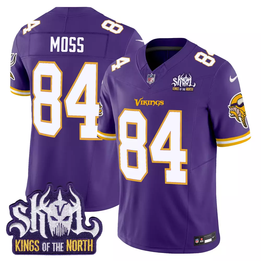 randy moss purple mens minnesota vikings king of the north patch throwback game jersey all stitched