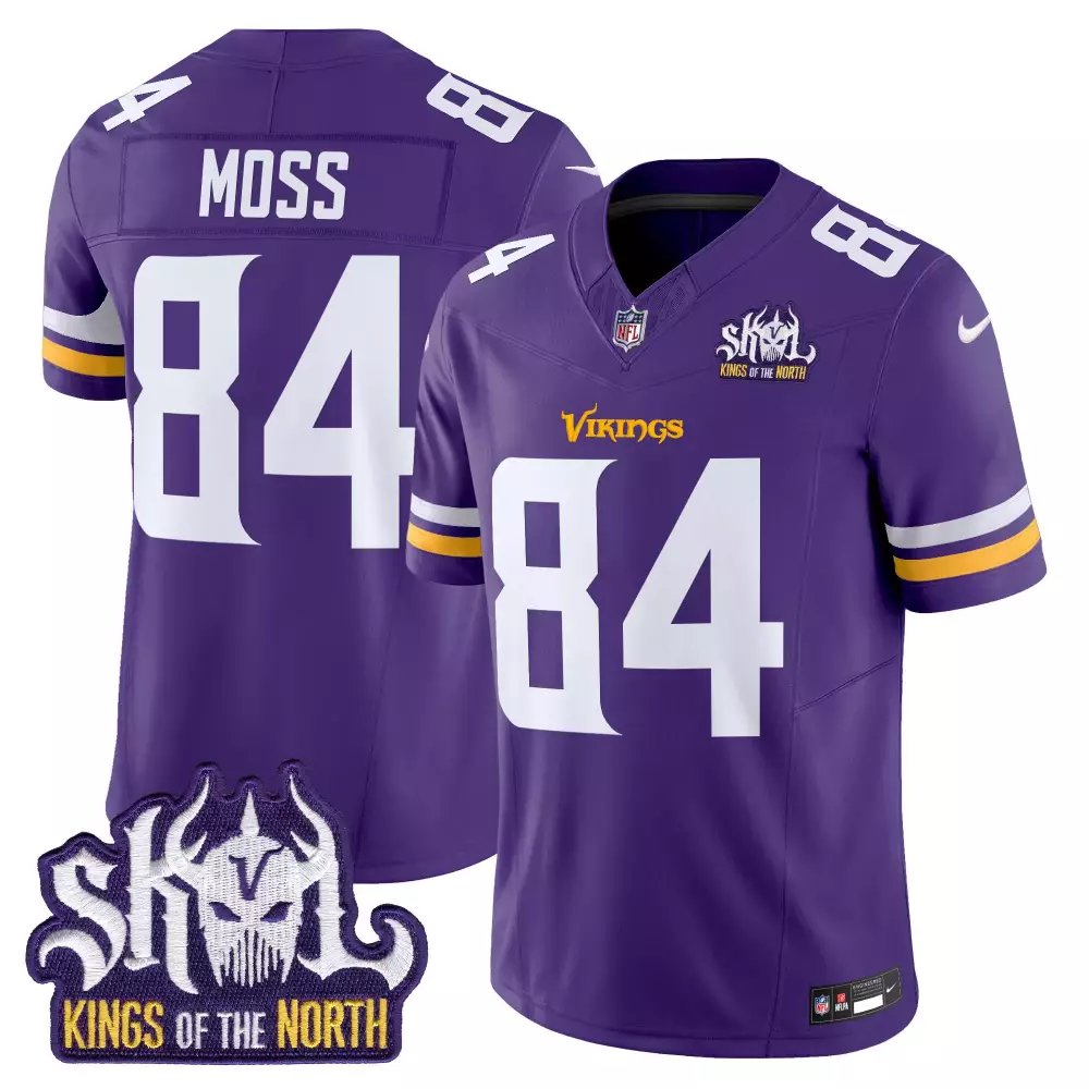 randy moss purple mens minnesota vikings king of the north patch throwback game jersey all stitched