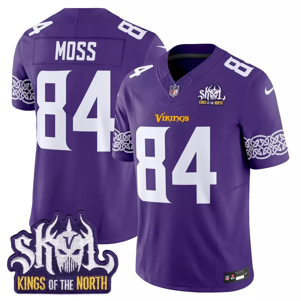 randy moss purple mens minnesota vikings king of the north patch throwback game jersey all stitched