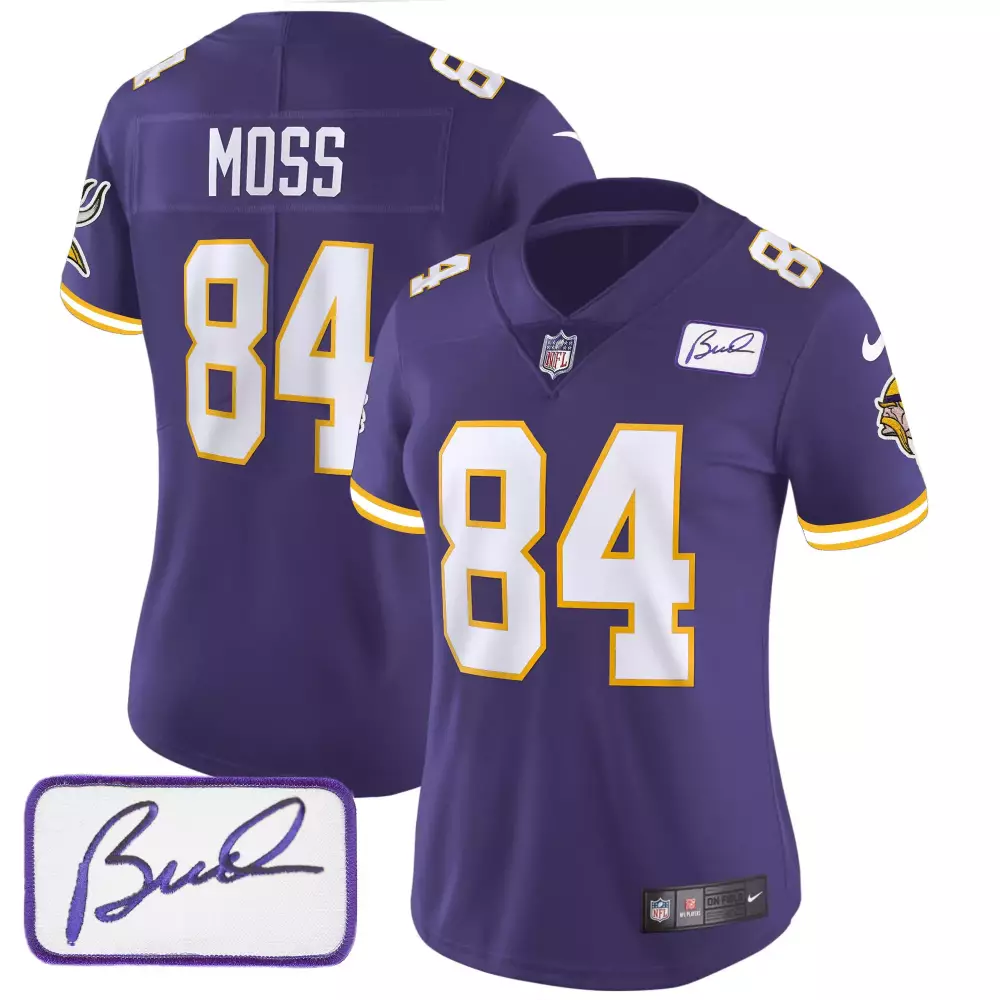 randy moss purple womens minnesota vikings bud grant patch classic limited jersey v3 all stitched