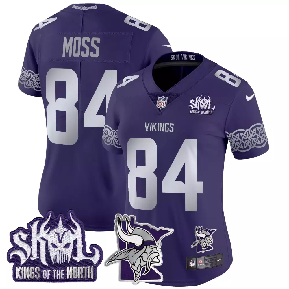 randy moss purple mens vikings 2024 winter warrior skol patch vapor limited jersey v2 all stitched