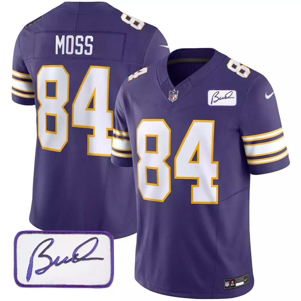 randy moss purple youths minnesota vikings bud grant patch classic limited jersey all stitched