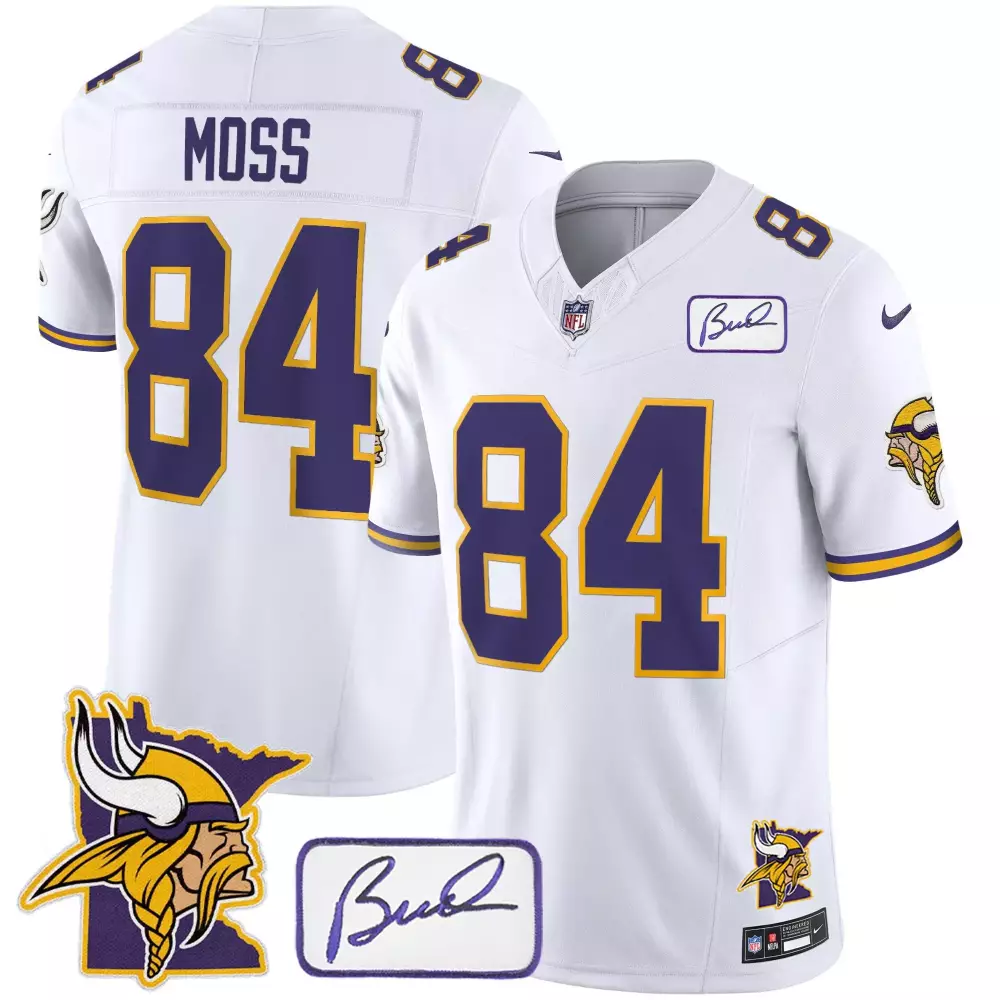 randy moss white limited womens minnesota vikings 2024 vapor limited jersey est 1961 patch all stitched