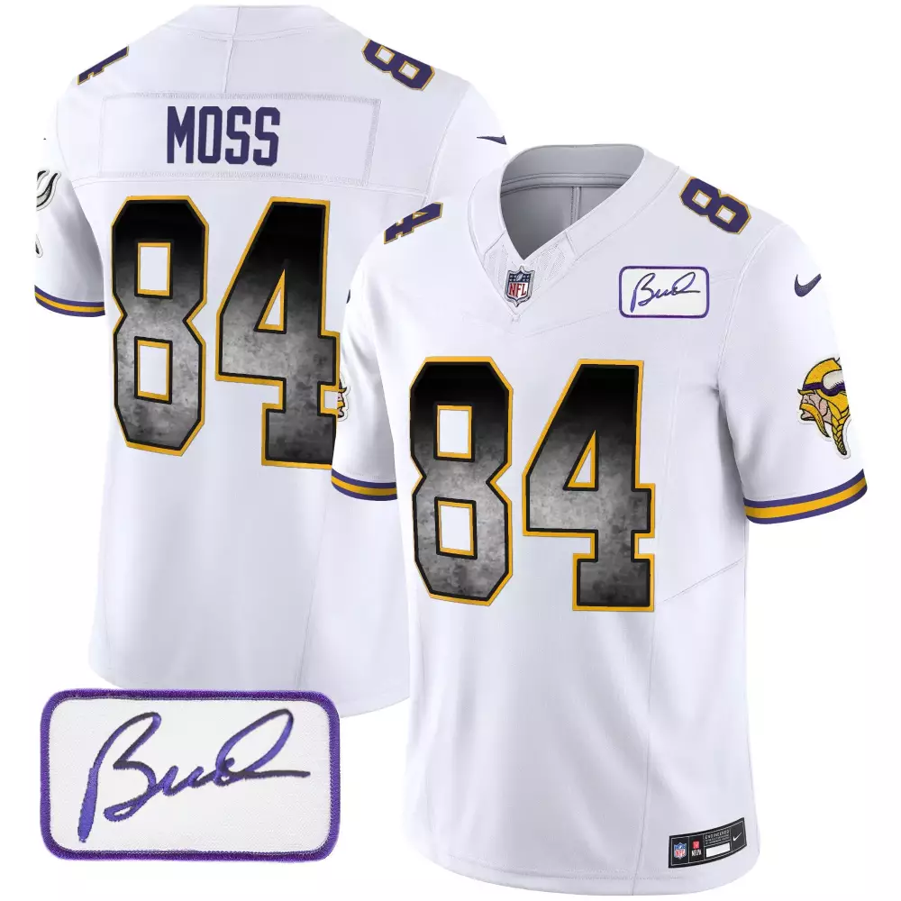 randy moss white mens minnesota vikings bud grant patch arch smoke vapor jersey all stitched