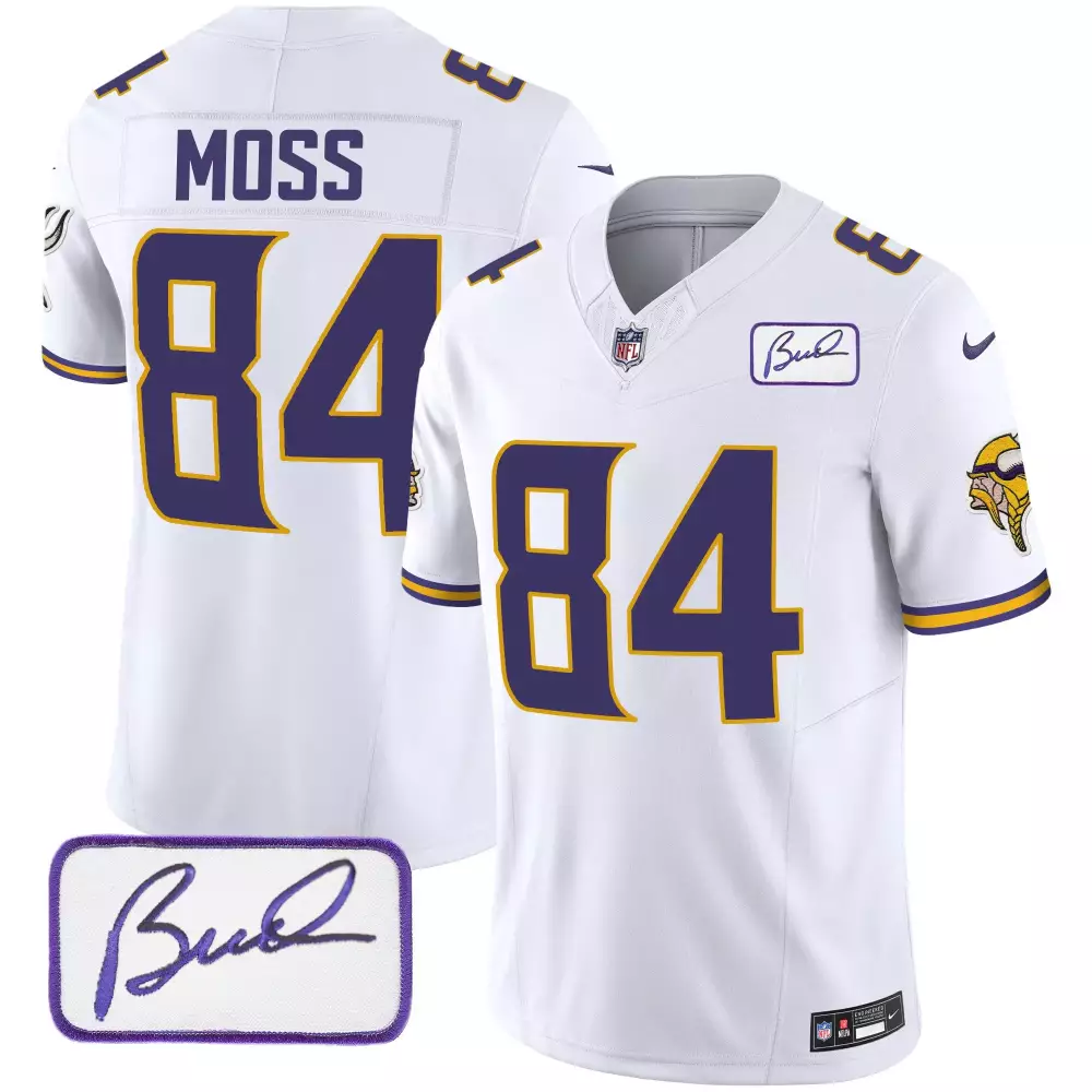 randy moss white mens minnesota vikings bud grant patch classic limited jersey v4 all stitched