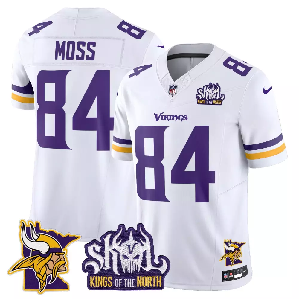 randy moss white mens minnesota vikings kings of the north patch vapor limited jersey v3 all stitched