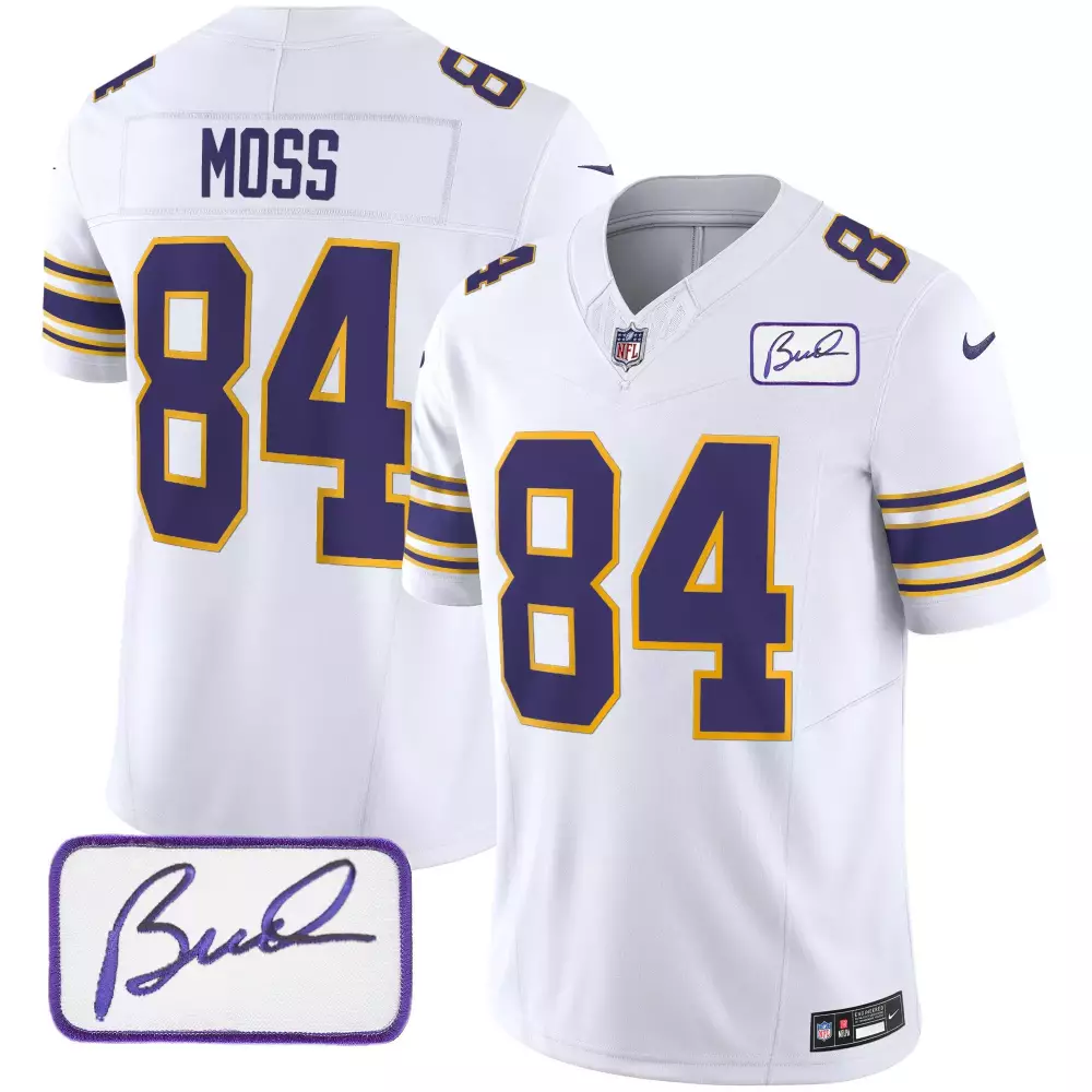 randy moss white youths minnesota vikings bud grant patch classic limited jersey all stitched