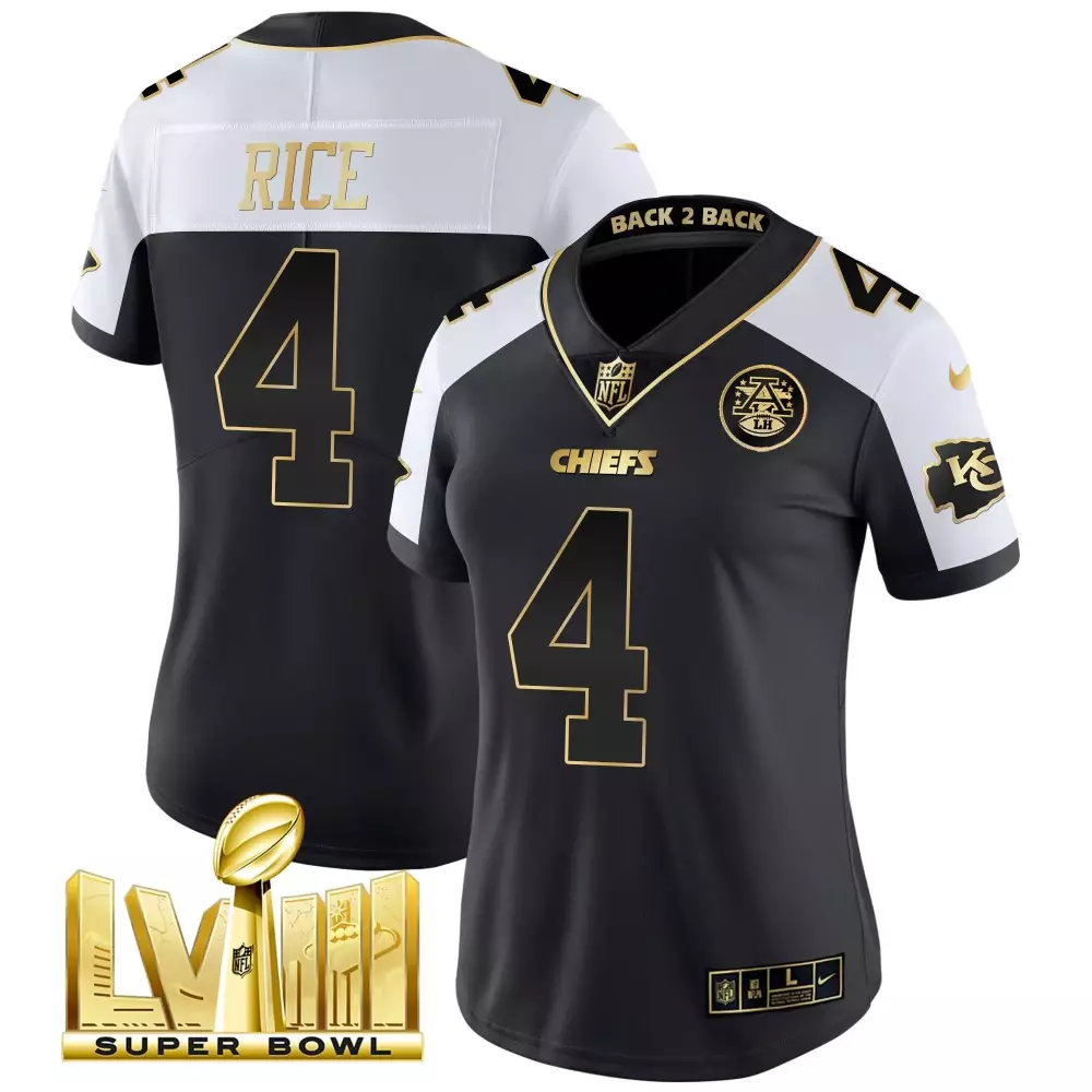 rashee rice alternate womens kansas city chiefs super bowl lviii back 2 back patch vapor jersey v4 all stitched