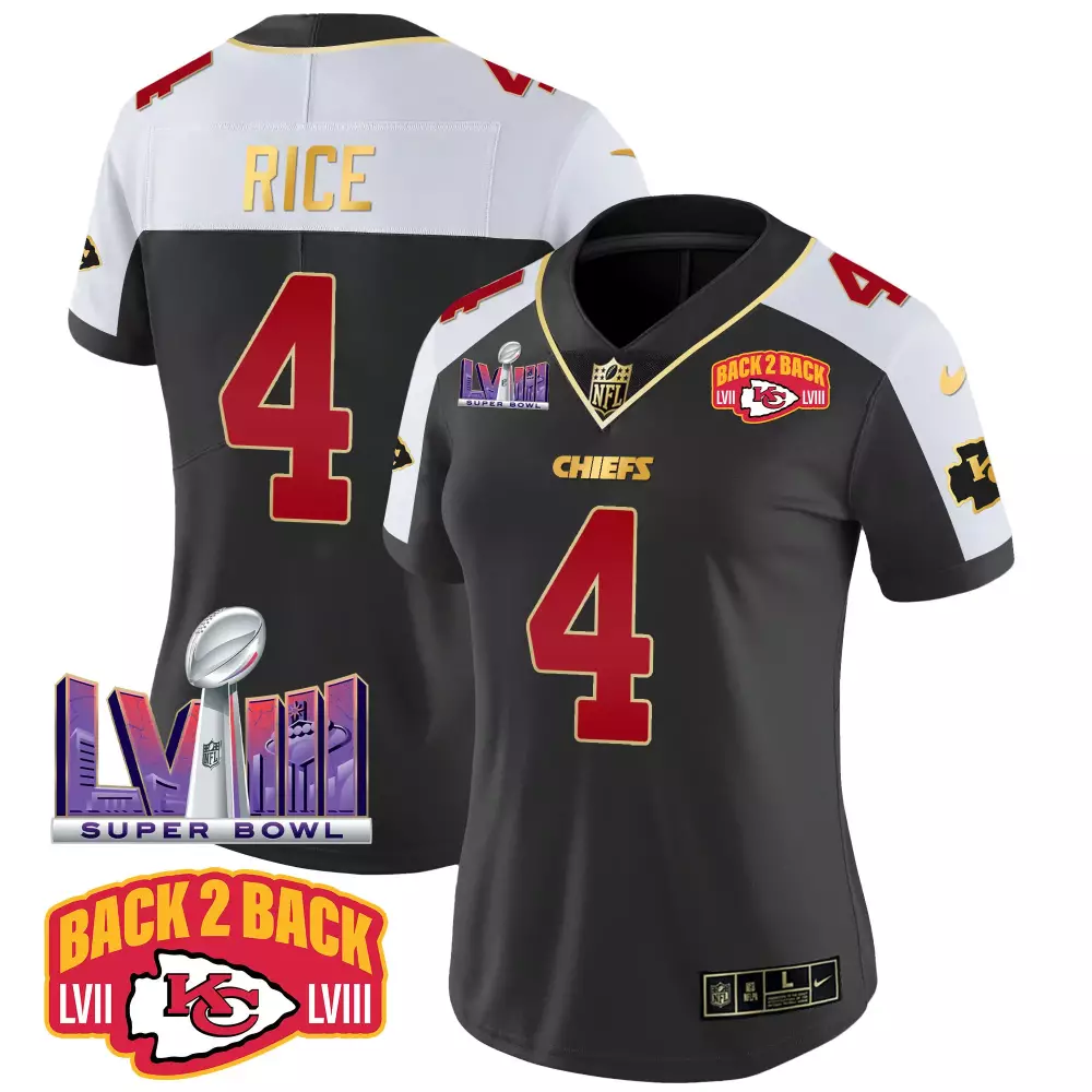 Rashee Rice Black Alternate Women's Chiefs Super Bowl LVIII Patch Jersey | Stitched Vapor Fan Gear | For Men, Women & Youth