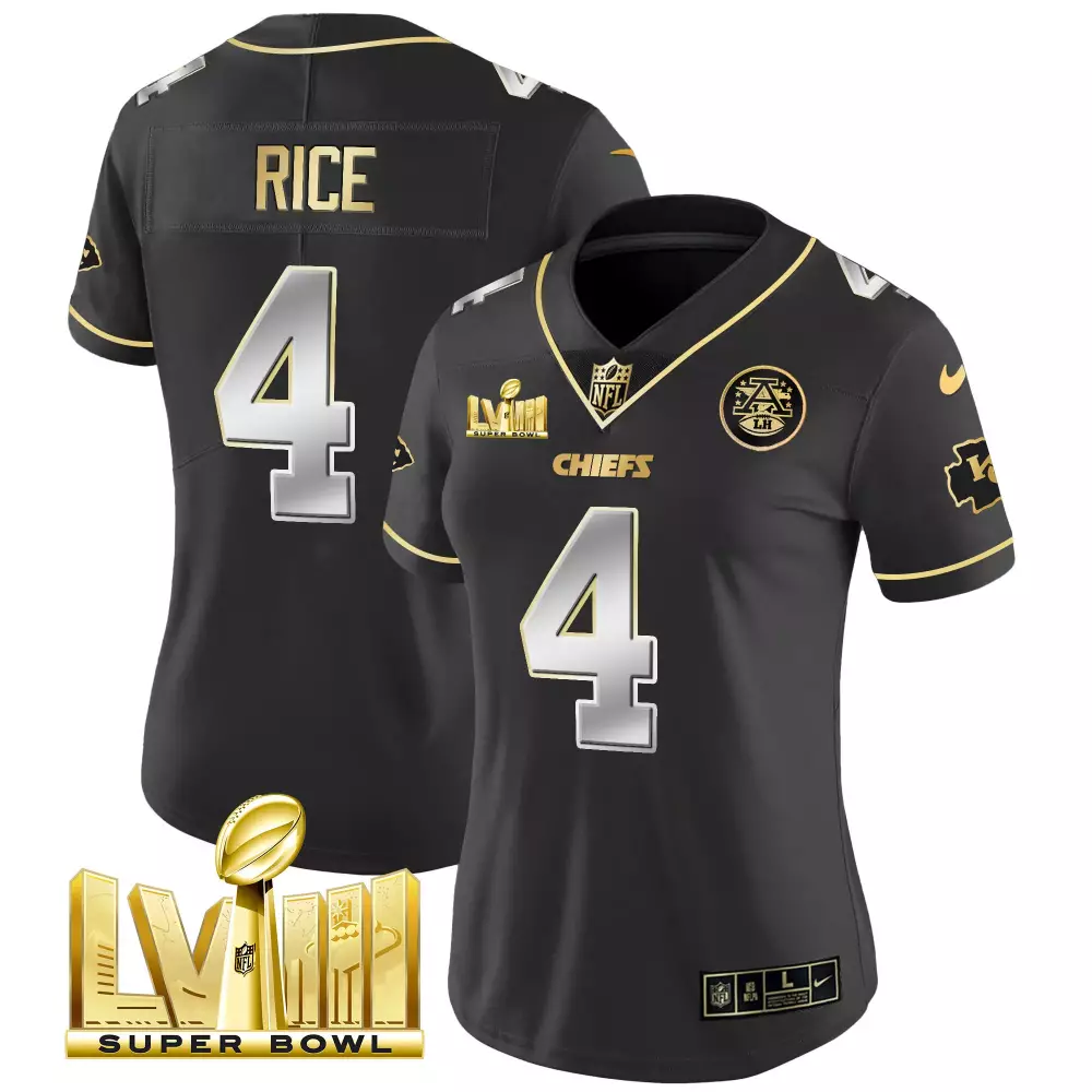 rashee rice black limited womens kansas city chiefs super bowl lviii gold patch vapor jersey v4 all stitched