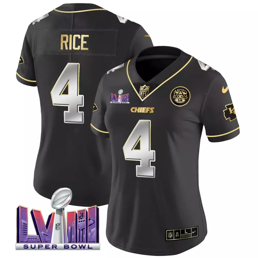 rashee rice black limited womens kansas city chiefs super bowl lviii gold patch vapor jersey v4 all stitched