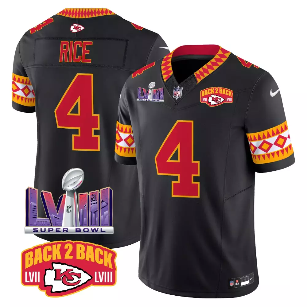 rashee rice black limited womens kansas city chiefs super bowl lviii gold patch vapor jersey v4 all stitched