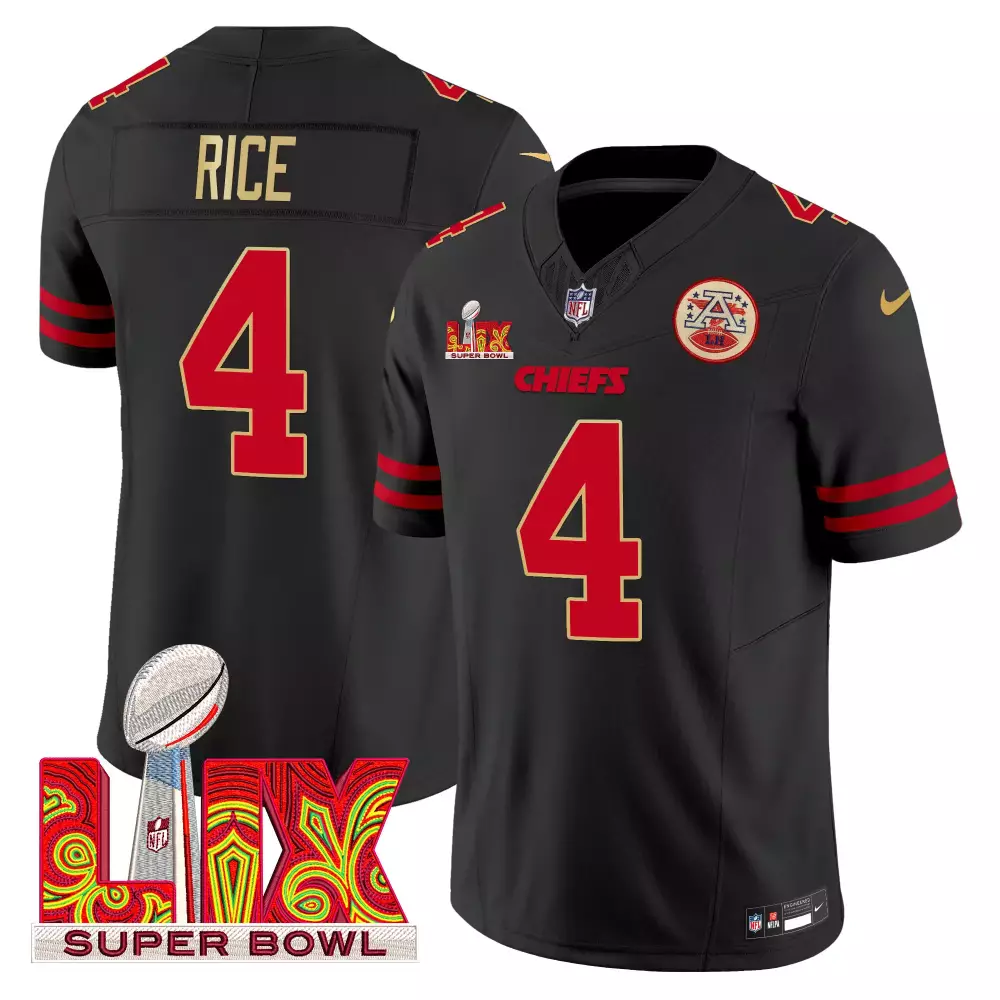 rashee rice black limited womens kansas city chiefs super bowl lviii gold patch vapor jersey v4 all stitched