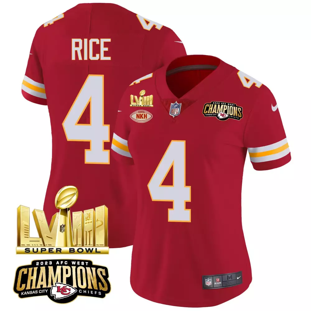 rashee rice red special womens kansas city chiefs super bowl lviii patch vapor jersey v4 all stitched