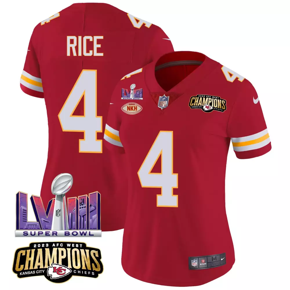 rashee rice red special womens kansas city chiefs super bowl lviii patch vapor jersey v4 all stitched