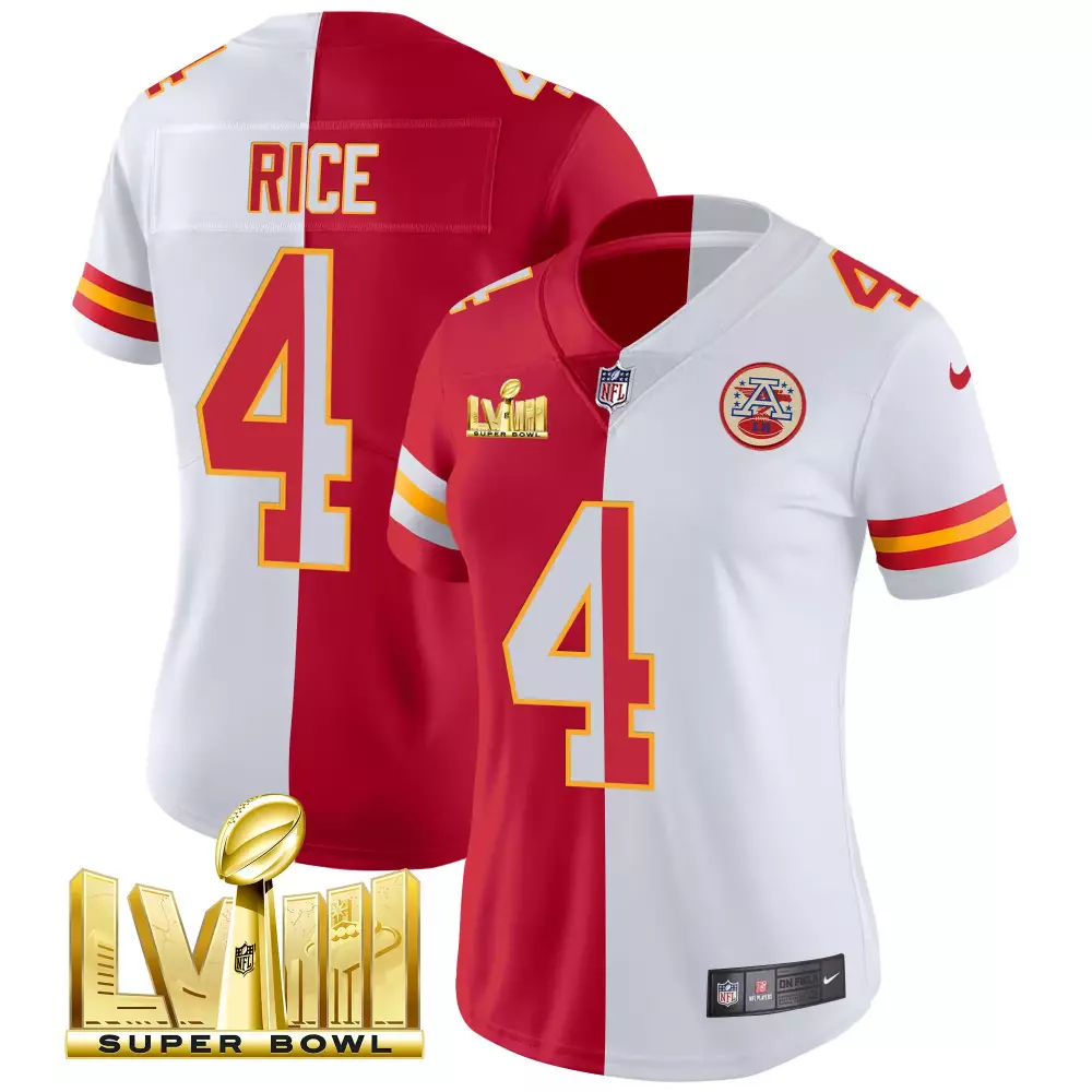 rashee rice split womens kansas city chiefs super bowl lviii back 2 back gold patch vapor jersey v2 all stitched