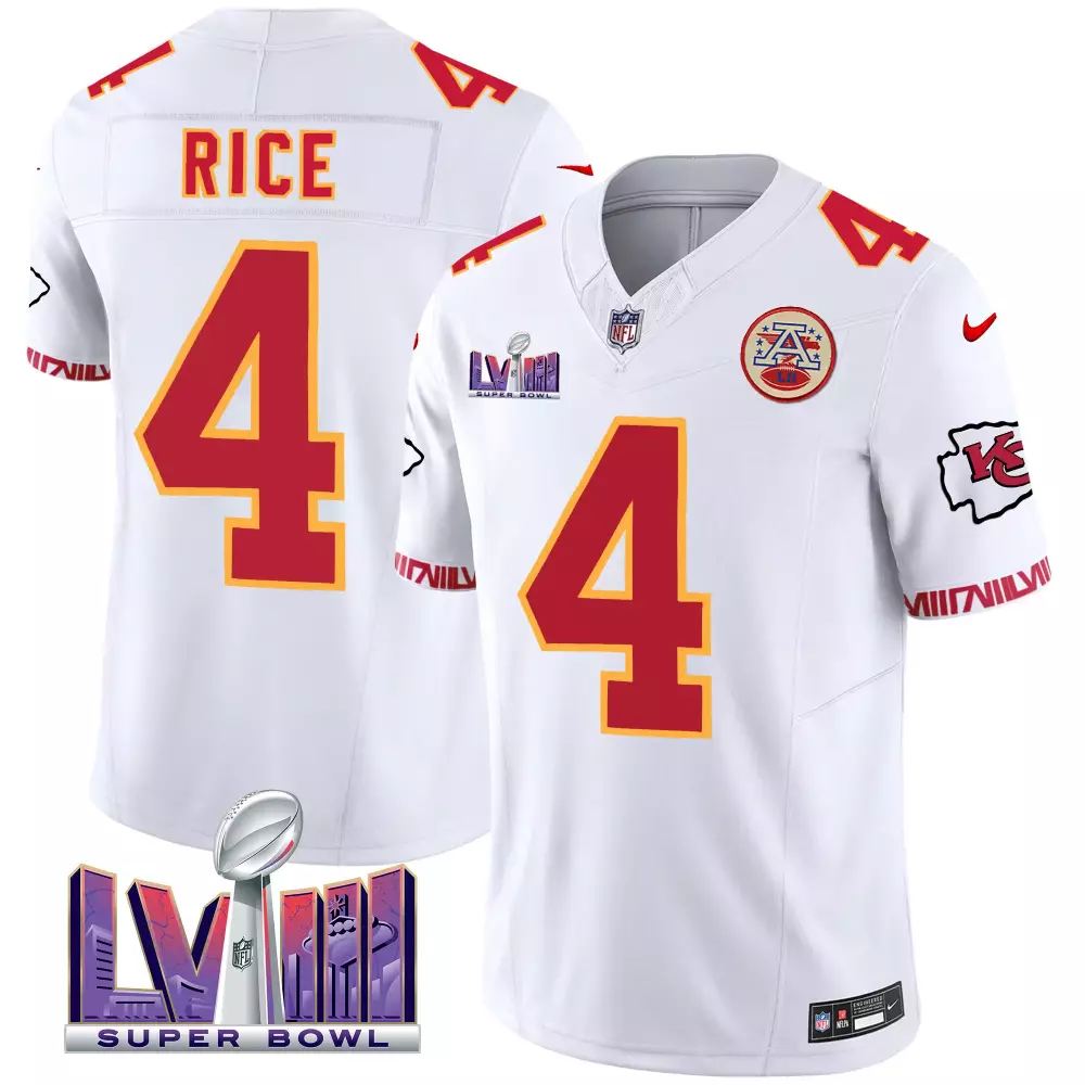rashee rice white mens kansas city chiefs super bowl lviii pattern gold vapor jersey v2 all stitched