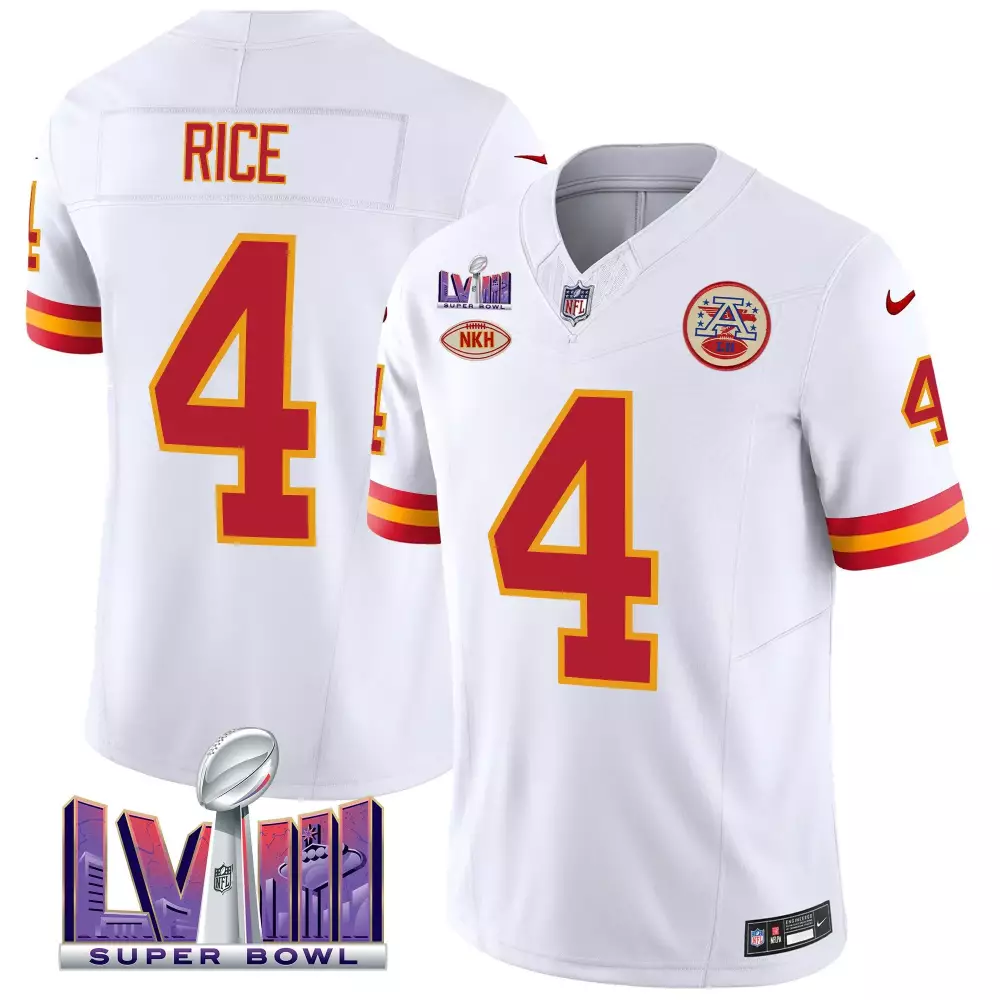 rashee rice white mens kansas city chiefs super bowl lviii pattern gold vapor jersey v2 all stitched