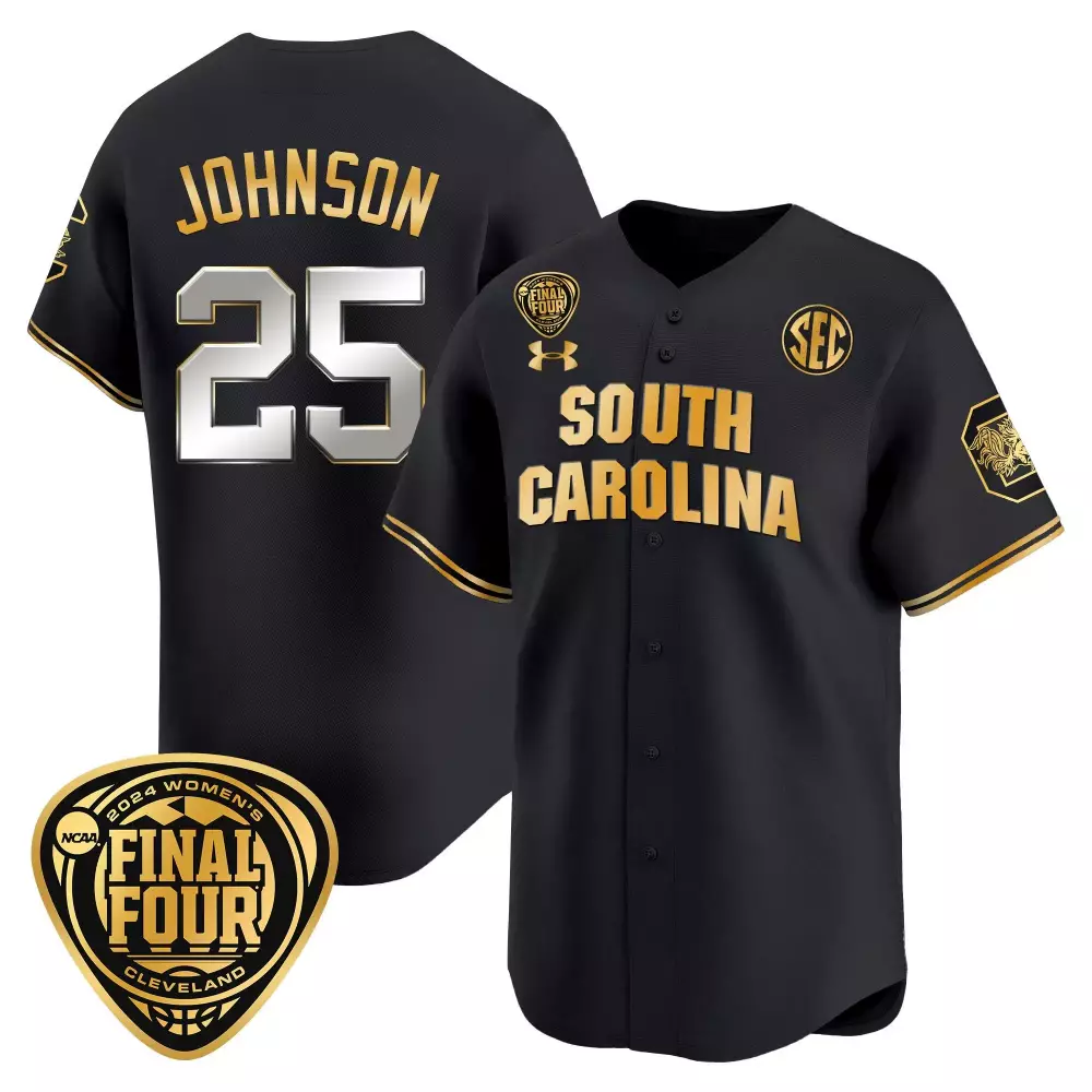 raven johnson black gold mens size south carolina gamecocks 2024 final four baseball jersey women patch all stitched